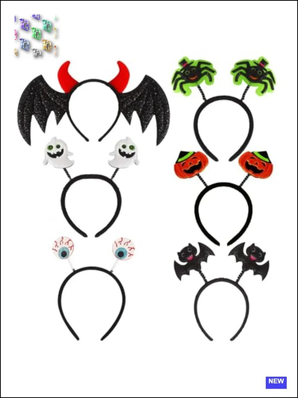 Halloween Headbands 6-Pack Ghost Bat Spider Pumpkin Devil Eyeball Costume Hair